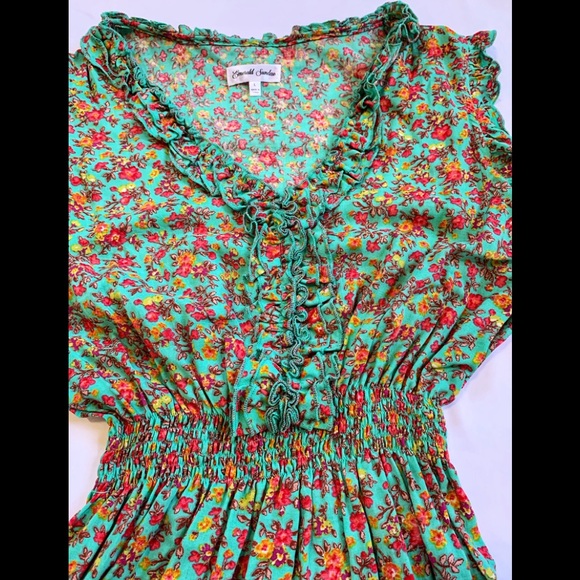Floral Ruffled Cotton Dress Sz L - Picture 4 of 6
